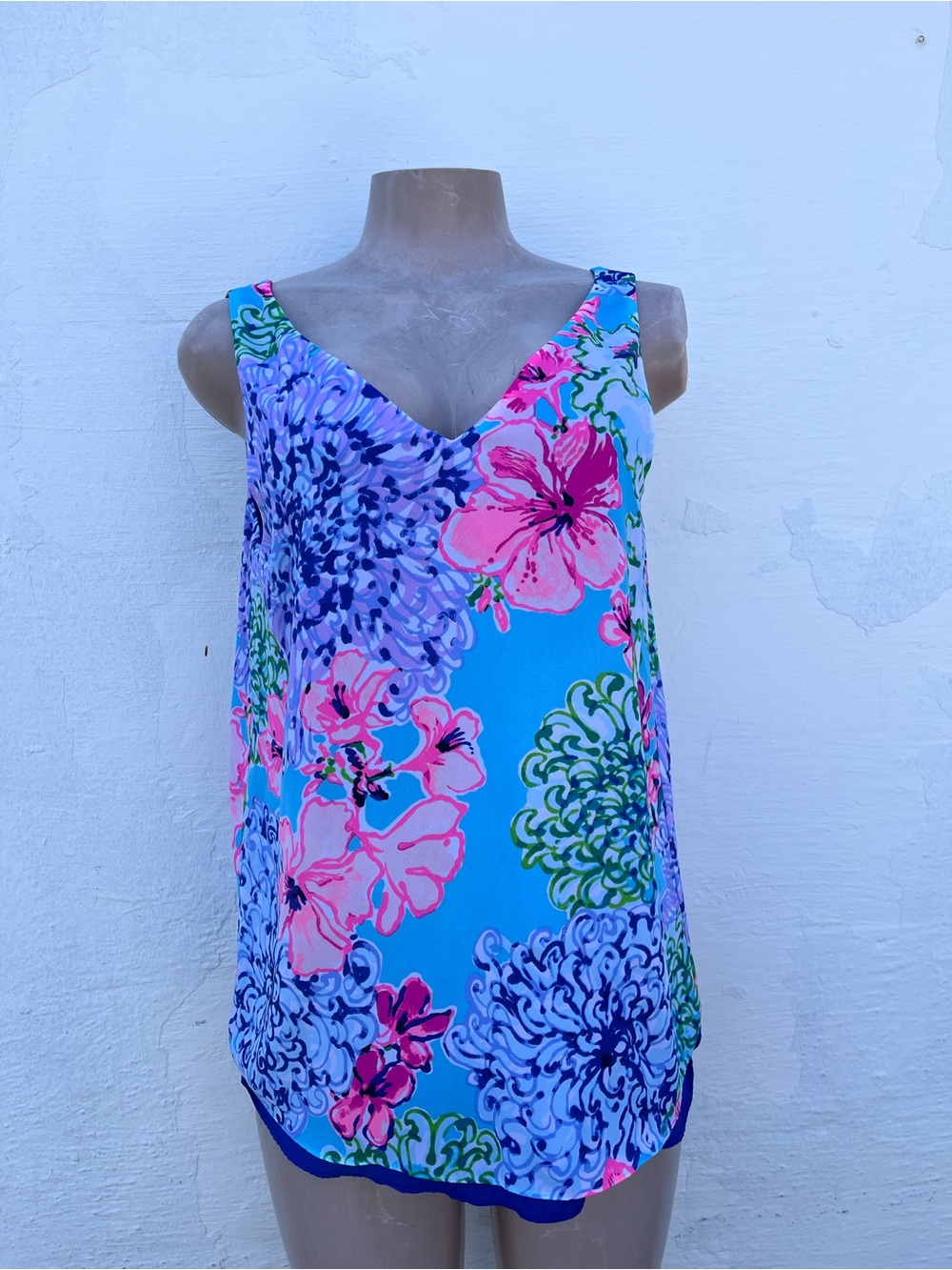 Floral Blue V-Neck Swim Coverup